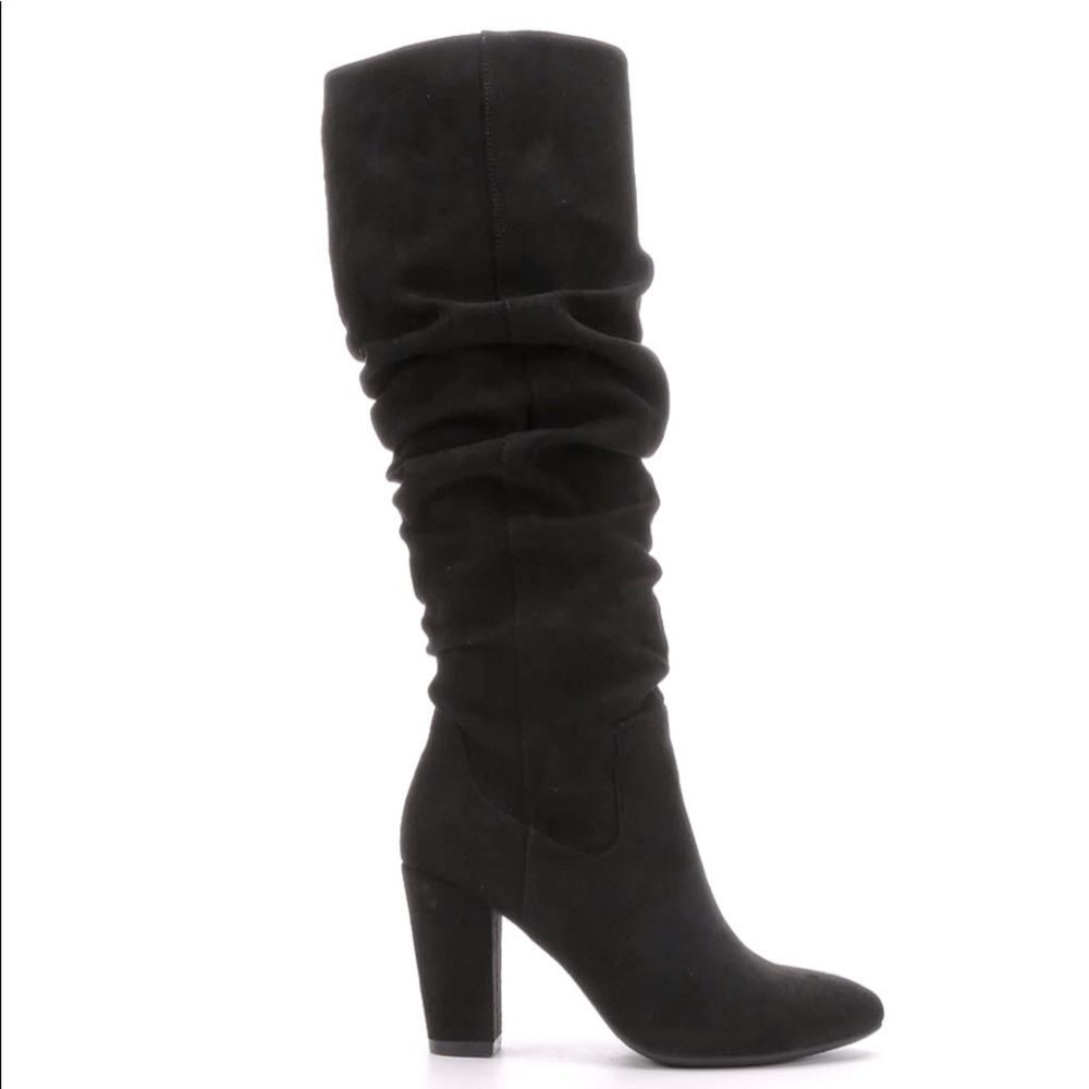 WOMEN'S BLACK Y-NOT COMPASSION RUCHED KNEE HIGH BOOTS